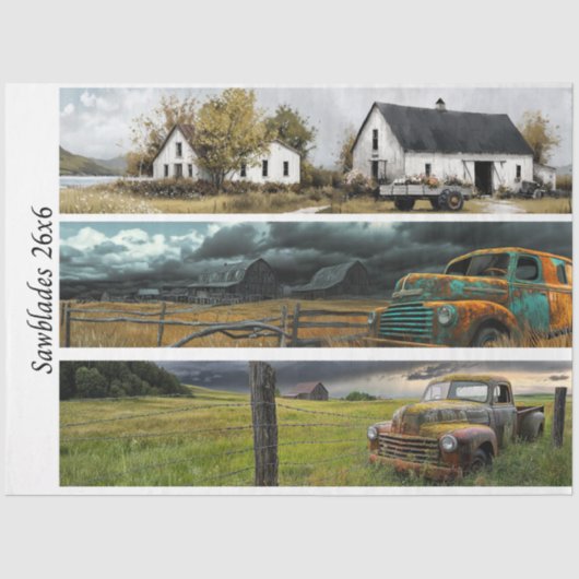 Decoupage Barn Truck Panels Western Handsaws Tissuepapier (Voorkant)