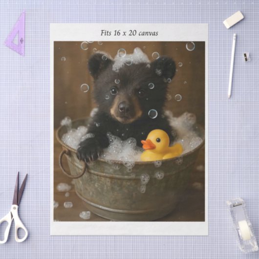 Decoupage Bear Cub Bubble Bath 16x20 Canvas Tissuepapier (Craft)