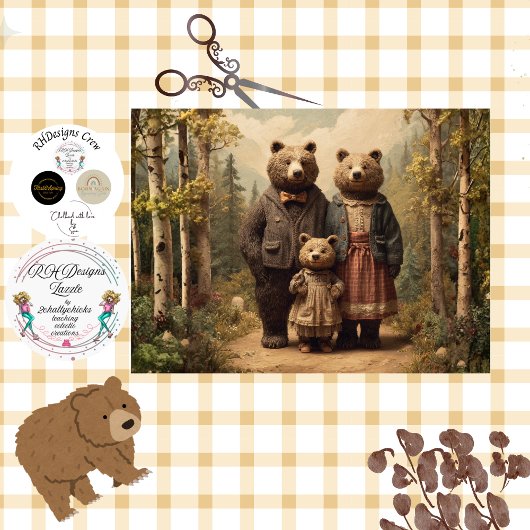 Decoupage Bear Family Jason, Andrea & Alizabeth  Tissuepapier
