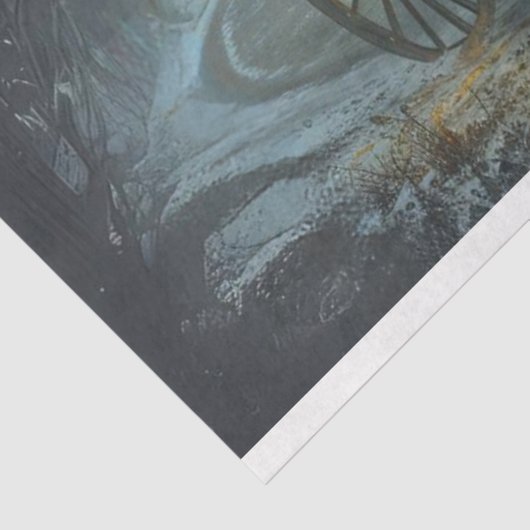 Decoupage begrafeniswagen bij Gothic Manor Tissuepapier (Detail)