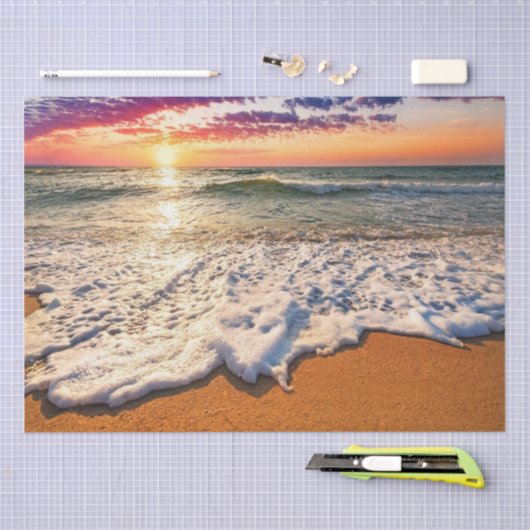 Decoupage bij zonsondergang op het strand tissuepapier (Craft)