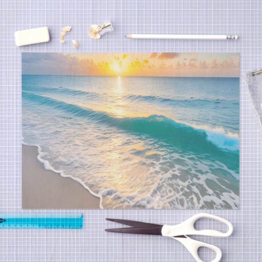 Decoupage bij zonsondergang op het strand tissuepapier (Craft)