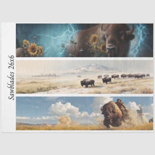 Decoupage Bison Sunflowers Western Rusti Handsaws Tissuepapier (Voorkant)