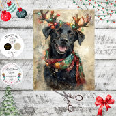 Decoupage Black Lab Christmas Lights Antlers  Tissuepapier
