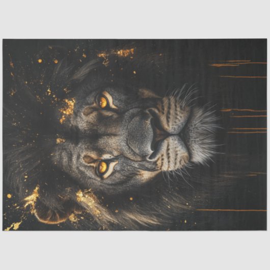 Decoupage Black Lion Gold Abstract Wildlife Design Tissuepapier (Voorkant)
