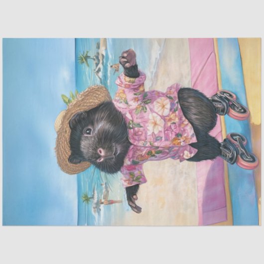 Decoupage Black Otter Skating Boardwalk bij Ocean Tissuepapier (Voorkant)