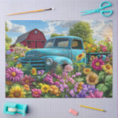 Decoupage Blauw/Blauwgroen Vrachtwagen Bloemenvel Tissuepapier (Craft)