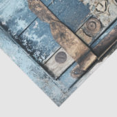 Decoupage Blauw Verweerde Poort IJzeren Rolwerk Tissuepapier (Detail)