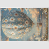 Decoupage Blauw Wit Daisy Stof Hete Luchtballon Tissuepapier (Voorkant)