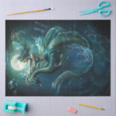 Decoupage Blauwe Zeemeermin op Zee Dragon Bubbles Tissuepapier (Craft)