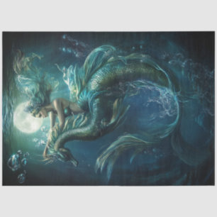 Decoupage Blauwe Zeemeermin op Zee Dragon Bubbles Tissuepapier