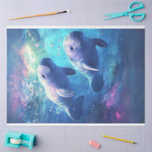 Decoupage Blauwgroen Ocean Manatee Wildlife Tissuepapier (Craft)