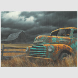 Decoupage  Blauwgroen Truck Boerderij & Het Storm Tissuepapier