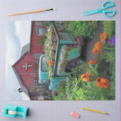 Decoupage Blauwgroen vrachtwagen geladen met bloem Tissuepapier (Craft)