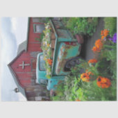 Decoupage Blauwgroen vrachtwagen geladen met bloem Tissuepapier (Voorkant)