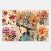  Decoupage Bloemen Meisje met Pet Inpakpapier Vel (Voorkant 3)