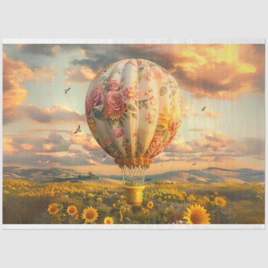 Decoupage Bloemen Zonnebloem Hete Luchtballon Rit Tissuepapier (Voorkant)