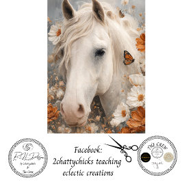 Decoupage Bloemenschildering Witte Paardenportret  Tissuepapier