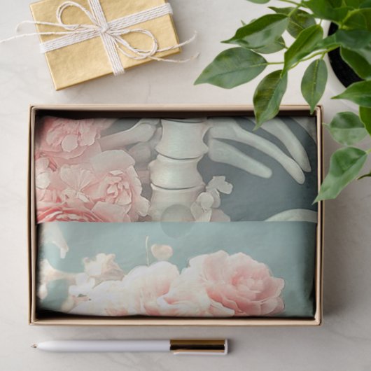 Decoupage bloemenskelet met perzikbloemen tissuepapier (Geschenk)