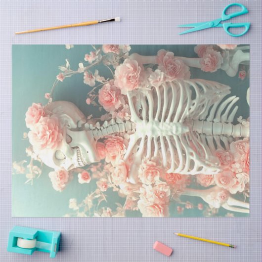 Decoupage bloemenskelet met perzikbloemen tissuepapier (Craft)