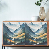 Decoupage Blue Tan Mountain Scene Tissuepapier