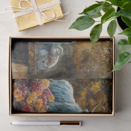 Decoupage  Blue Truck Highland Koe Tissuepapier (Geschenk)