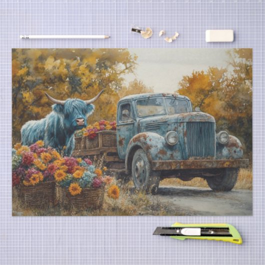 Decoupage  Blue Truck Highland Koe Tissuepapier (Craft)