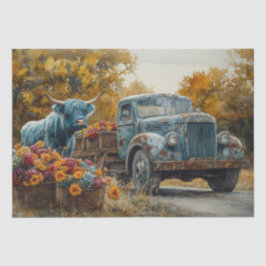 Decoupage Blue Truck Highland Koe Tissuepapier