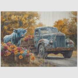 Decoupage  Blue Truck Highland Koe Tissuepapier