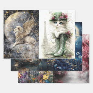 Decoupage Boeddha, Meisje Konijn, Paardebloemen, K Inpakpapier Vel