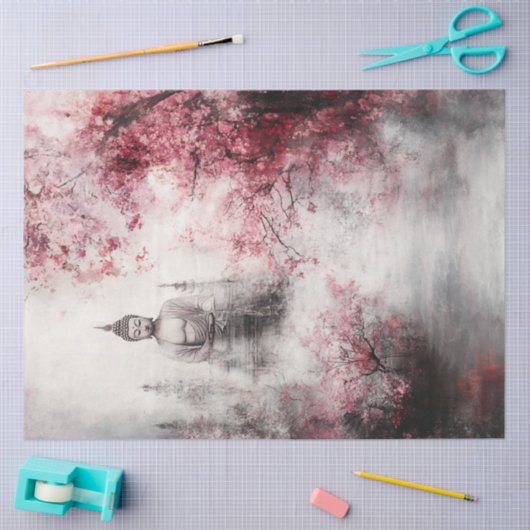 Decoupage Boeddhabeeld Kersenbloesem Bomen Tissuepapier (Craft)