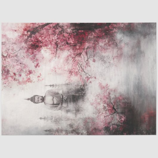 Decoupage Boeddhabeeld Kersenbloesem Bomen Tissuepapier (Voorkant)