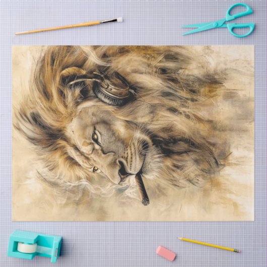 Decoupage boeiende close-up leeuwen gezicht tissuepapier (Craft)