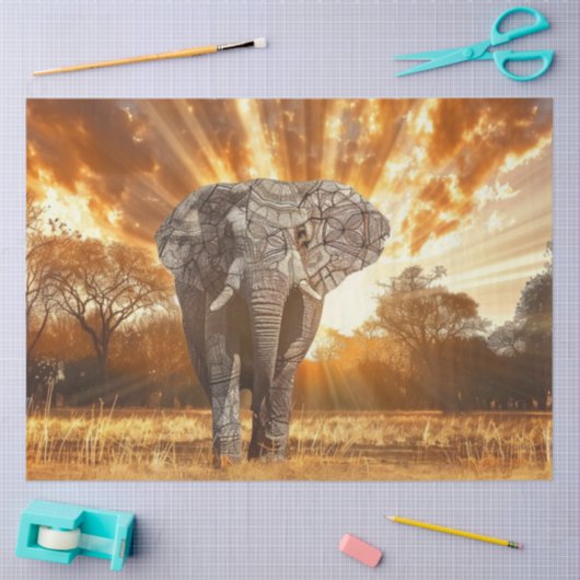 Decoupage boeiende olifant zonsondergang tissuepapier (Craft)