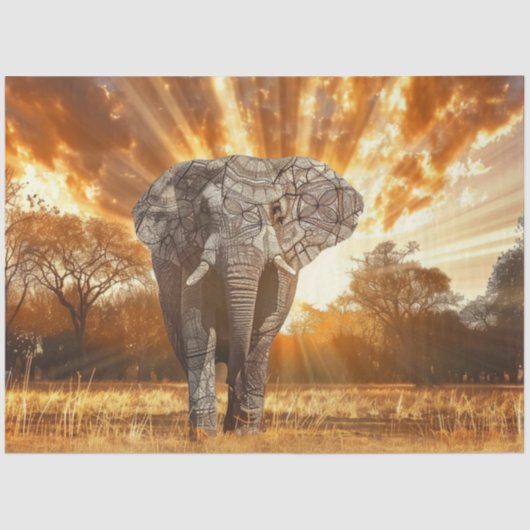 Decoupage boeiende olifant zonsondergang tissuepapier (Voorkant)