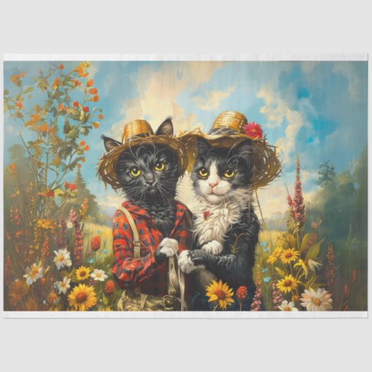 Decoupage Boer Mr & Mrs Cat Rusty en Daisy Tissuepapier (Voorkant)