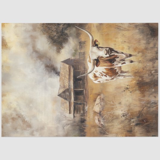 Decoupage Boerderij Longhorn Field Country Roads Tissuepapier (Voorkant)