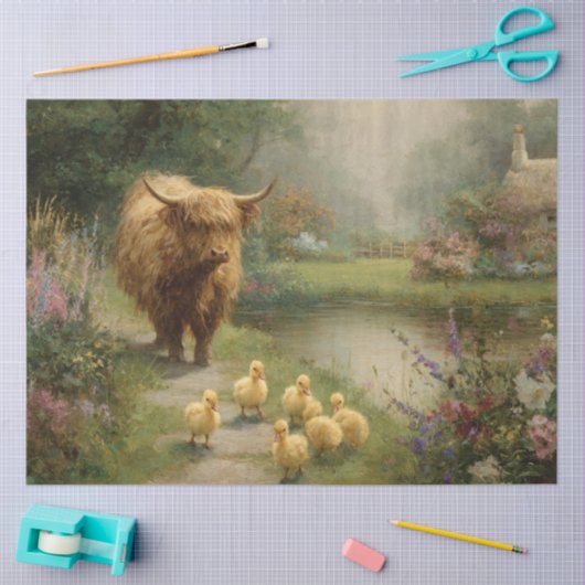 Decoupage Boerderij Scene Highland & Ducklings Pon Tissuepapier (Craft)