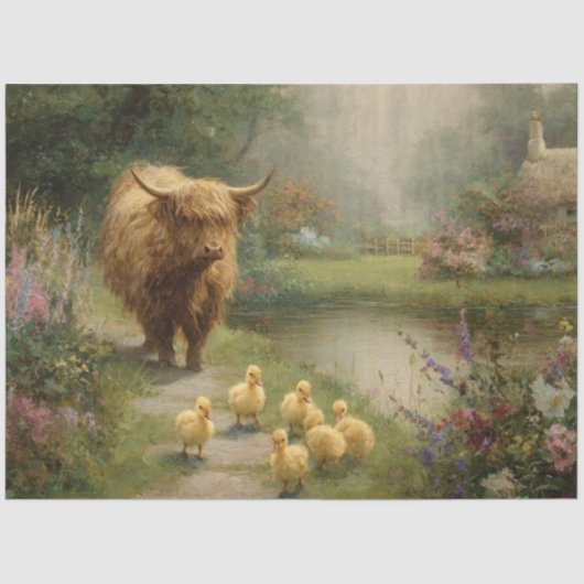 Decoupage Boerderij Scene Highland & Ducklings Pon Tissuepapier (Voorkant)