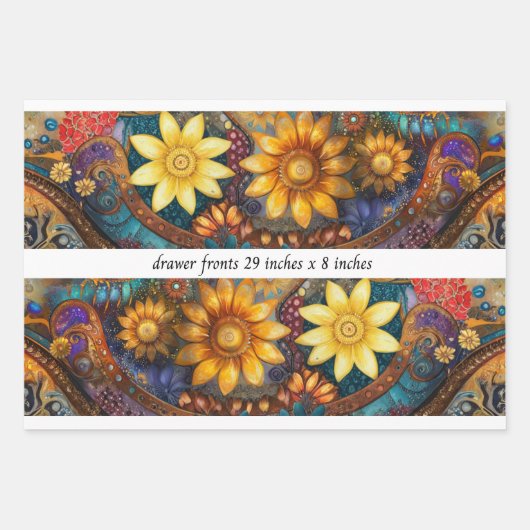 Decoupage Boho Floral Drawer Fronts 29x8"  Inpakpapier Vel (Voorkant 2)