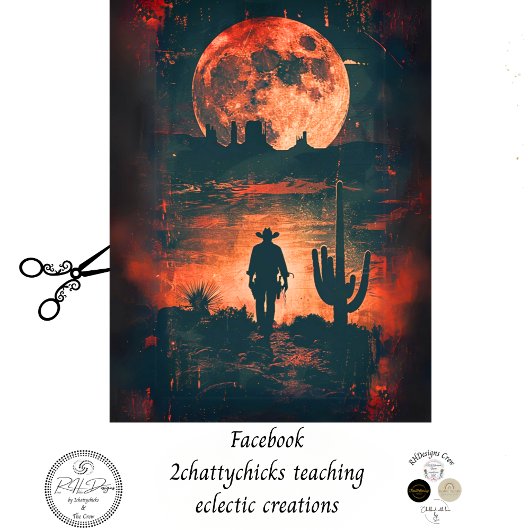 Decoupage Bold Westerne Scene Cowboy Oranje Maan Tissuepapier