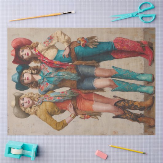 Decoupage Boot-Scootin Western Cowgirls Tissuepapier (Craft)