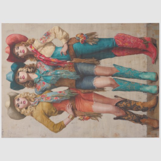 Decoupage Boot-Scootin Western Cowgirls Tissuepapier (Voorkant)