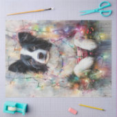 Decoupage Border Collie Kleurrijke kerstverlichtin Tissuepapier (Craft)