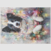 Decoupage Border Collie Kleurrijke kerstverlichtin Tissuepapier (Voorkant)