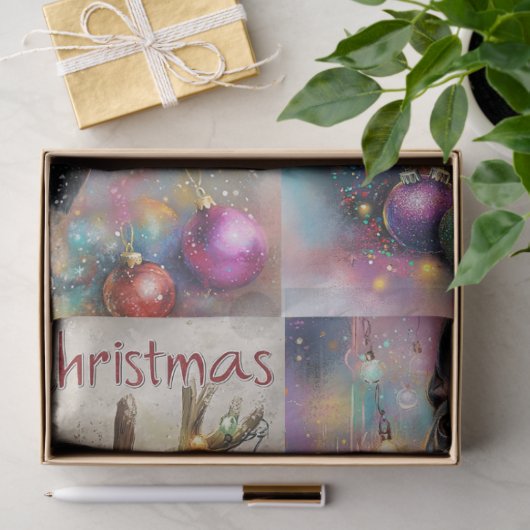 Decoupage Boston Terrier gewei & kerstverlichting Tissuepapier (Geschenk)