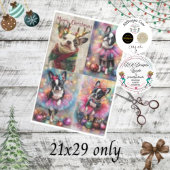 Decoupage Boston Terrier gewei & kerstverlichting Tissuepapier