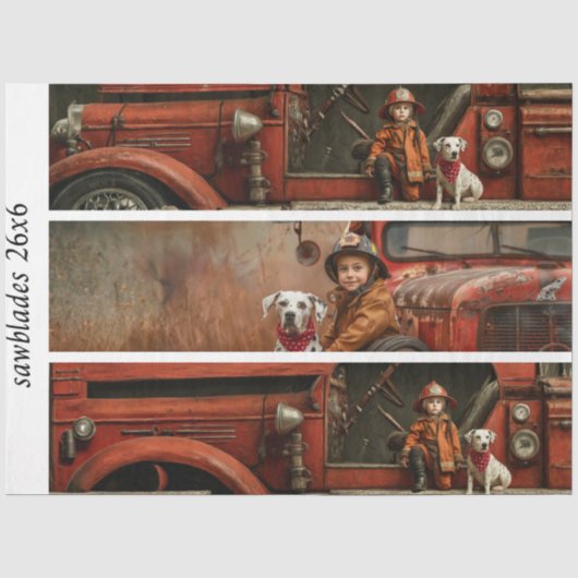 Decoupage Brandweerauto Kind Dalmatiner Handzaag Tissuepapier (Voorkant)