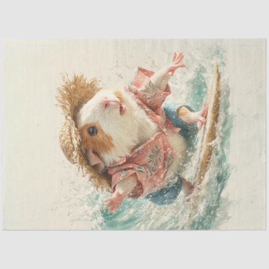Decoupage Bruin Witte Otter Surfen Oceaan Tissuepapier (Voorkant)