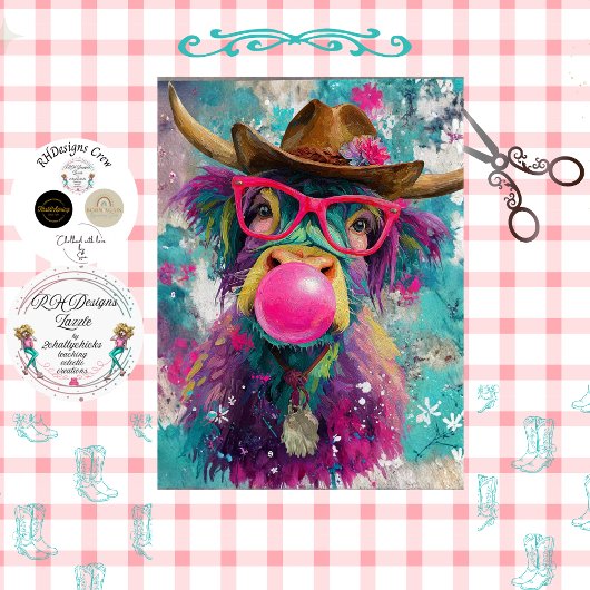 Decoupage Bubblegum Highland Cowgirl  Tissuepapier